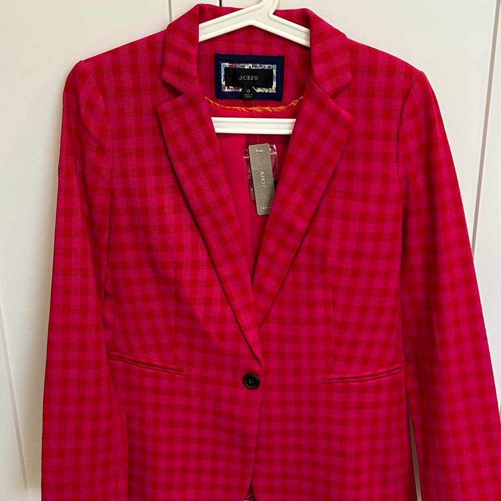 J. Crew Vibrant Pink Checkered Blazer